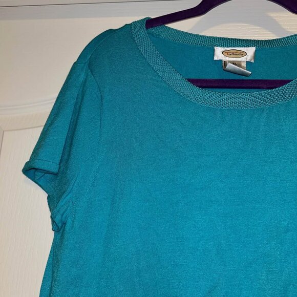 Talbots turquoise blue aqua short sleeve crew detail neck sweater top XL - Picture 2 of 6
